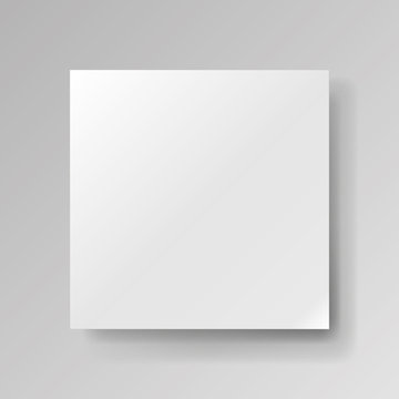 Realistic empty square white piece of paper on gray background, light sheet, object for your creative project, mock-up sample, vector design object