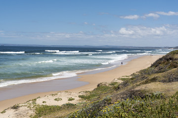 Glentana seaside resort on the Garden Route near George Western Cape, South Africa. December 2017. Coastline looking west and the Indian Ocean