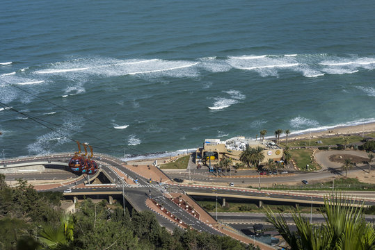 Funicular on Carmel Mountain to Haifa bay, Israel