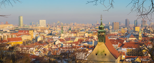 Bratislava - Panoramic skyline of the City from the Castle in evening light.
