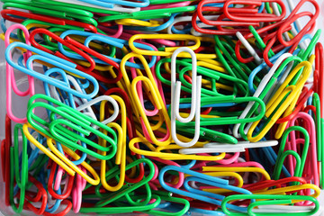 close up of colorful paper clips background