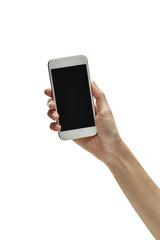 woman hand hold and touch screen smartphone