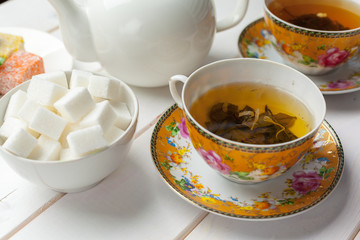 tea on the wooden table
