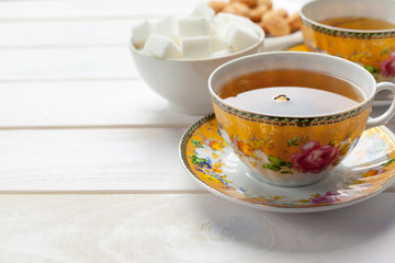 tea on the wooden table