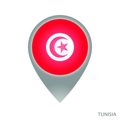 Map pointer with flag of Tunisia. Gray abstract map icon. Vector Illustration.