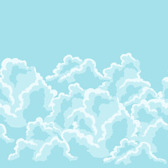 Blue sky seamless pattern with curly clouds