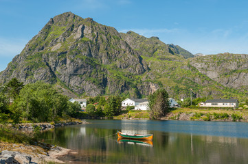 Fototapeta na wymiar Summer landscape at Sorvagen on Lofoten islands in northern Norway