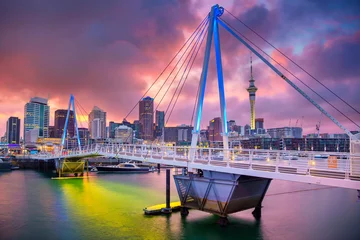 Keuken foto achterwand Nieuw-Zeeland Auckland. Stadsbeeld van de skyline van Auckland, Nieuw-Zeeland tijdens zonsopgang.