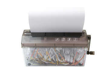 Paper in portable document shredder with clipping path on white background