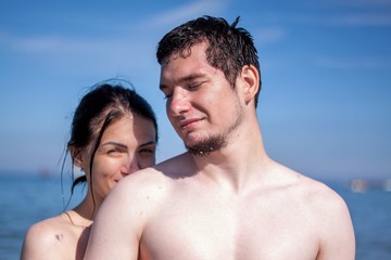 Woman and man and sea