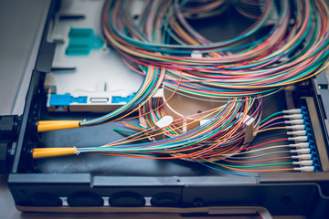 Fibre optic cables on patch distribution panel