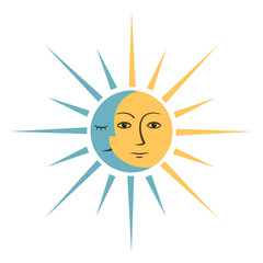 Symbol with sun and month on white background.