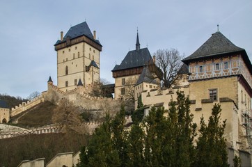 Fototapeta na wymiar Medieval castle Karlstejn in the Czech Republic. The castle was founded around 1348 as the seat of Roman Emperor and Czech King Charles IV.