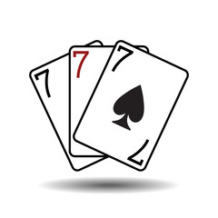 Three sevens playing cards vector illustration