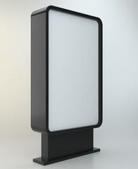 Screen kiosk. Stand digital signage with blank screen. 3d illustration.