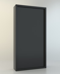 Blank black box in white light studio. 3d rendering.