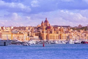 Malta Birgu Vittoriosa Marina Harbor Port Docks Waterfront yacht, marina clocktower, naval museum