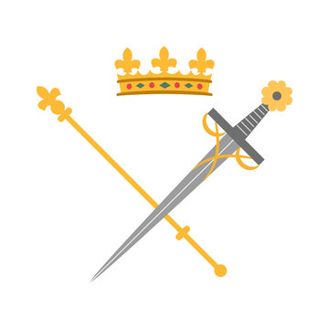 Sword, Crown And Scepter On White Background.