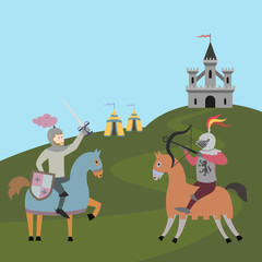 Tournament of two knights on horsebacks.