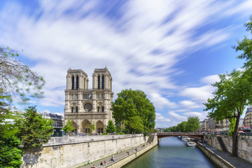 Fototapeta na wymiar The famous Cathedral Notre-Dame de Paris , French Gothic architecture, is one of the most well-known church in the world , Paris , France