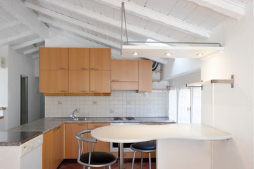 Vintage wooden kitchen and stools
