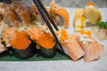 Sushi sashimi and sushi rolls set