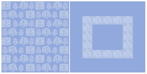 Wallpaper with winter snowy tree and decorative frame for winter holiday