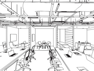 Fototapeta premium interior outline sketch drawing perspective , office vector eps format.