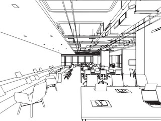 interior outline sketch drawing perspective , office vector eps format.