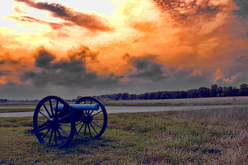 Civil War Cannon and a firey sunset
