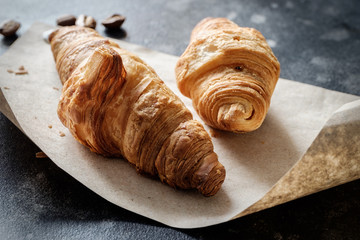 Several croissants close up