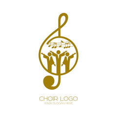 Music logo. Christian symbols. Believers in Jesus sing a song of glorification to the Lord