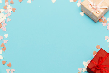 gift boxes on the day of the holy valentine, on a blue background