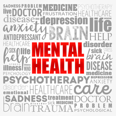 Obraz premium Mental health word cloud collage, health concept background