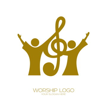 Music logo. Christian symbols. Believers in Jesus sing a song of glorification to the Lord