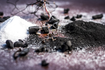 Close of ingredient or mixture of Earthing system or Grounding system i.e Coal,coal powder,salt,sodium chloride,and wires.