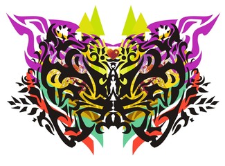 Tribal butterfly wings with arrows. Fantastic abstract butterfly in bright colors with colorful decorative elements