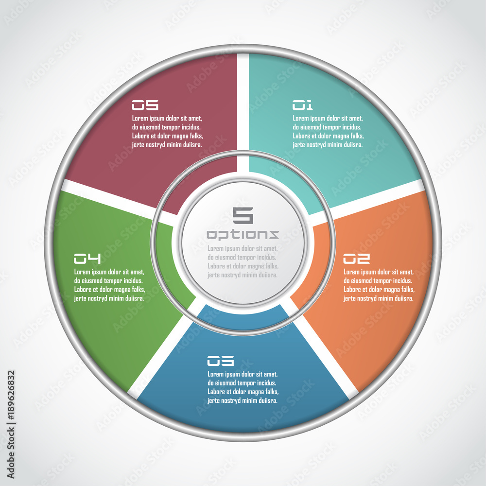 Poster infographic circle in thin line flat style. business presentation template with 5 options, parts, st