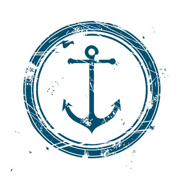 Blue maritime stamp with anchor