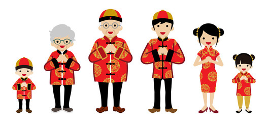 Chinese new year family clip art -Multi-Generation Family, front view