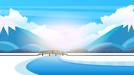 Winter rural landscape background. Vector illustration.