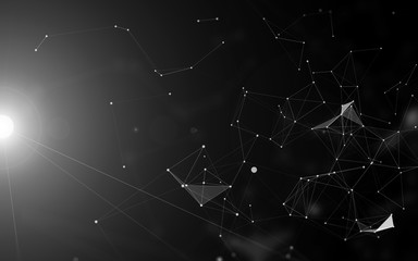3D Abstract Polygonal Black Background with White Low Poly Connecting Dots and Lines - Connection Structure - Futuristic HUD Background