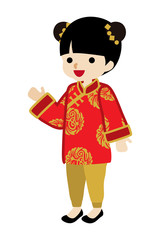 Toddler Girl Wearing Chinese National costume - Palms up