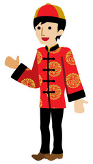 Young Man Wearing Chinese National costume - Palms up