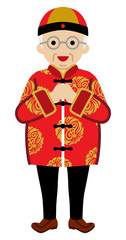 Senior Man Wearing Chinese National costume - Front view