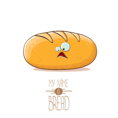 vector funky cartoon cute white loaf of bread character isolated on white background. My name is bread concept illustration. funky food bakery character