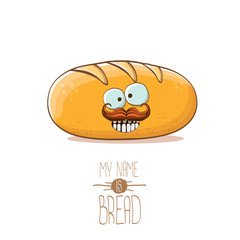 vector funky cartoon cute white loaf of bread character isolated on white background. My name is bread concept illustration. funky food bakery character