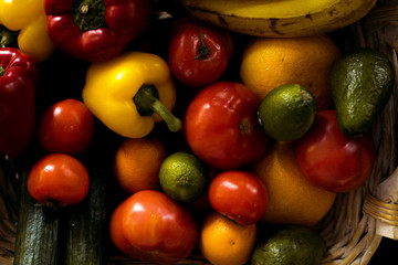 Fototapeta na wymiar Close-up image from a Kitchen Interior Scene with fruits and vegetables