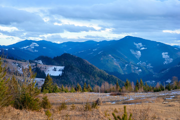 Scenic winter view on top of the Carpathian mountain