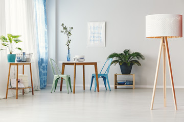 Mint and blue dining room